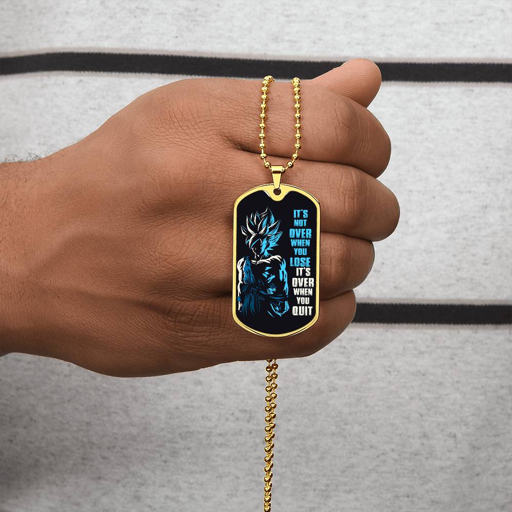 Dragon Ball - It's Not Over When You Lose - Goku - Supper Saiyan Blue - Black Dog Tag - Dragon Ball Dog Tag - Military Ball Chain - Luxury Dog Tag
