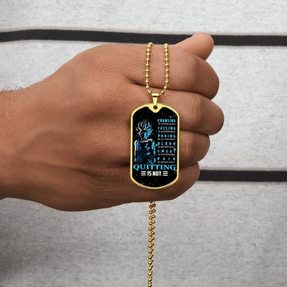 Dragon Ball - Quitting Is Not - Goku - Supper Saiyan Blue - Galaxy - Black Dog Tag - Dragon Ball Dog Tag - Military Ball Chain - Luxury Dog Tag