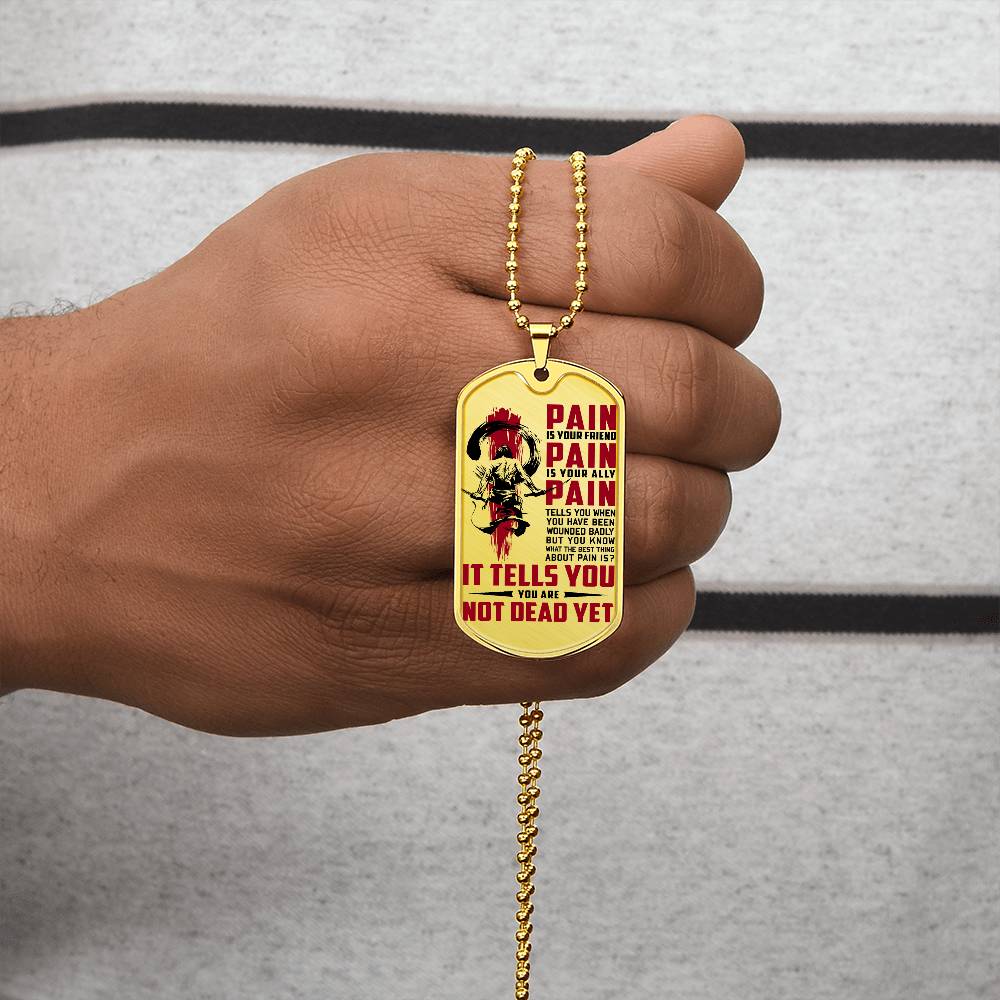 Samurai - PAIN - You Are Not Dead Yet - Bushido - Katana - Ronin - Samurai Dog Tag - Military Ball Chain - Luxury Dog Tag