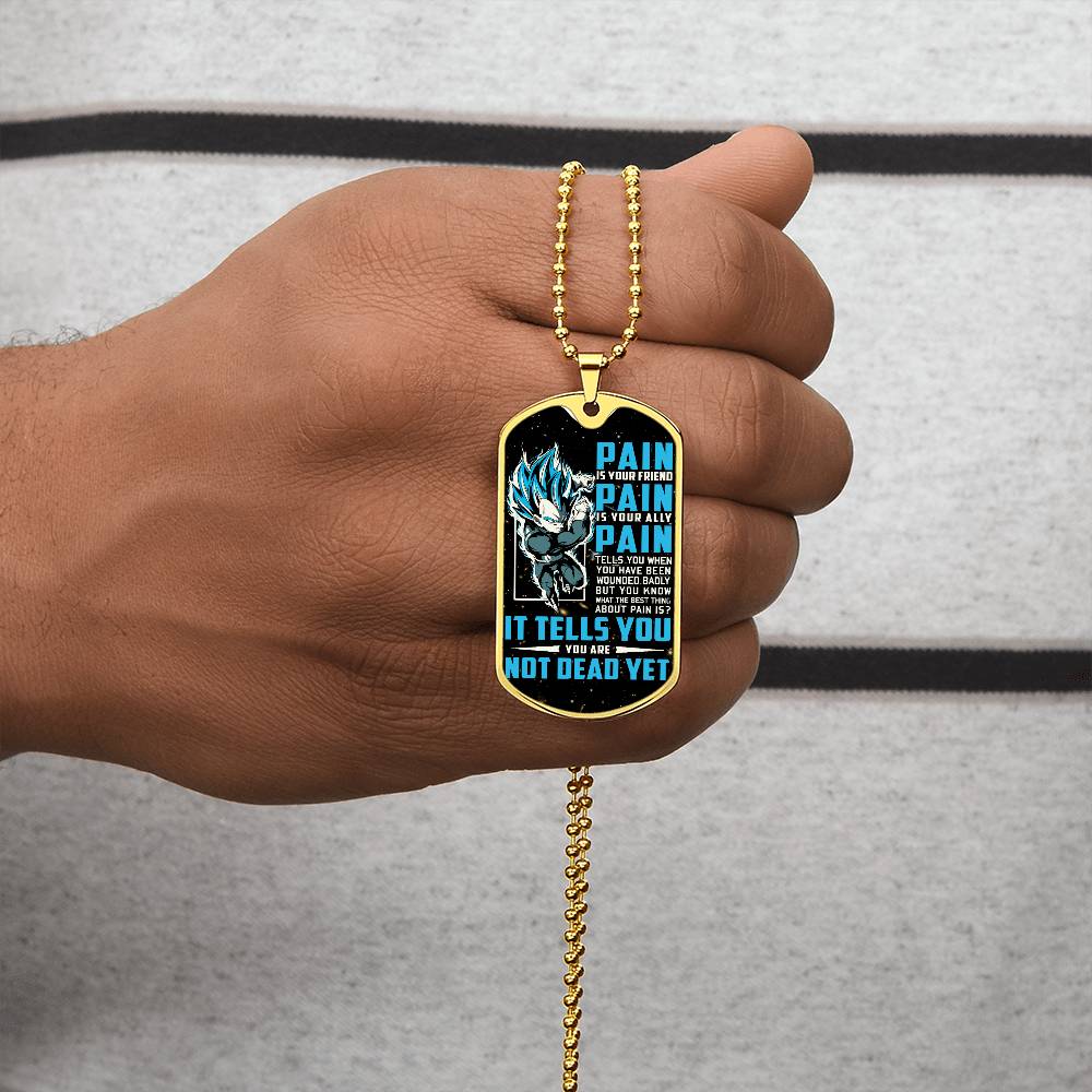 Dragon Ball - PAIN - You Are Not Dead Yet - Vegeta - Supper Saiyan Blue - Galaxy- Black Dog Tag - Dragon Ball Dog Tag - Military Ball Chain - Luxury Dog Tag