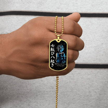 Dragon Ball - Fall Down Seven Times Stand Up Eight - Goku - Supper Saiyan Blue - Galaxy - Black Dog Tag - Dragon Ball Dog Tag - Military Ball Chain - Luxury Dog Tag