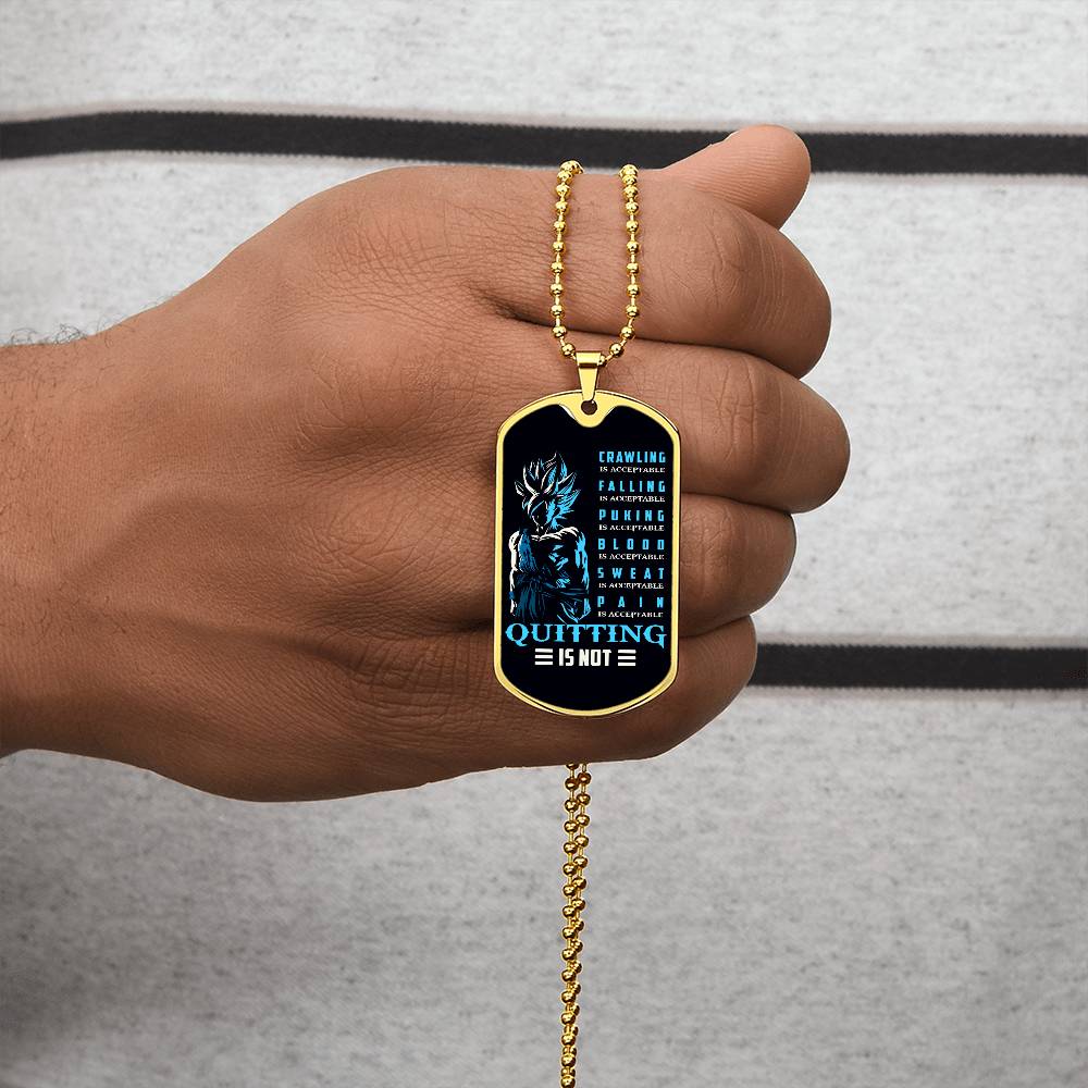 Dragon Ball - Quitting Is Not - Goku - Supper Saiyan Blue - Black Dog Tag - Dragon Ball Dog Tag.png - Military Ball Chain - Luxury Dog Tag