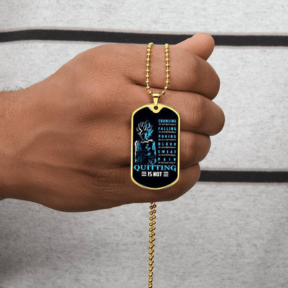 Dragon Ball - Quitting Is Not - Goku - Supper Saiyan Blue - Black Dog Tag - Dragon Ball Dog Tag.png - Military Ball Chain - Luxury Dog Tag
