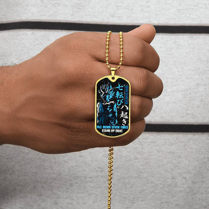 Dragon Ball - Fall Down Seven Times Stand Up Eight 2 - Goku - Supper Saiyan Blue - Black Dog Tag - Dragon Ball Dog Tag - Military Ball Chain - Luxury Dog Tag