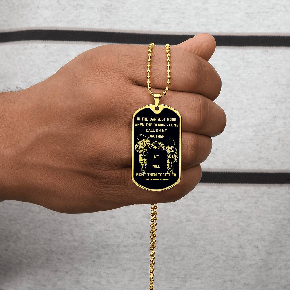 Dragon Ball - Call On Me Brother - Goku - Vegeta - Black Dog Tag - Dragon Ball Dog Tag - Military Ball Chain - Luxury Dog Tag