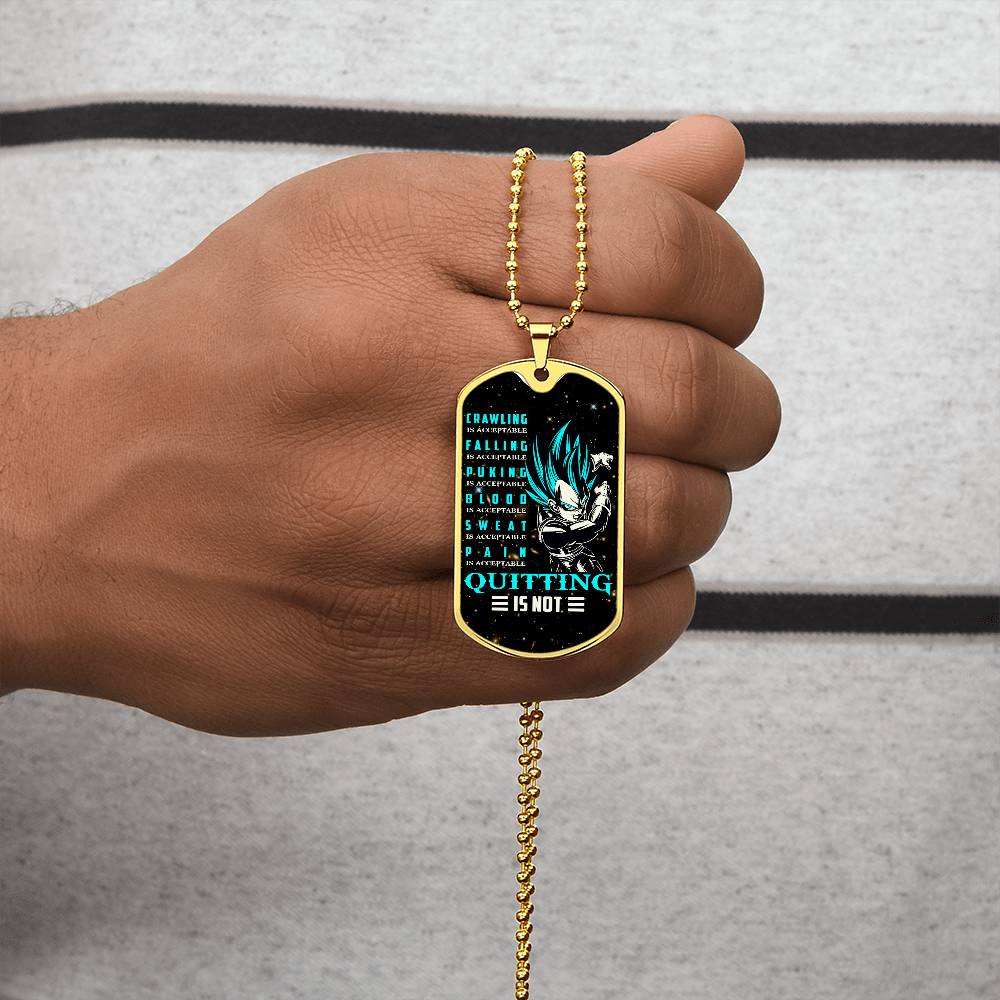 Dragon Ball - Quitting Is Not - Vegeta - Supper Saiyan Blue - Galaxy - Black Dog Tag - Dragon Ball Dog Tag - Military Ball Chain - Luxury Dog Tag