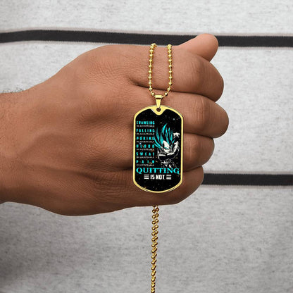 Dragon Ball - Quitting Is Not - Vegeta - Supper Saiyan Blue - Galaxy - Black Dog Tag - Dragon Ball Dog Tag - Military Ball Chain - Luxury Dog Tag