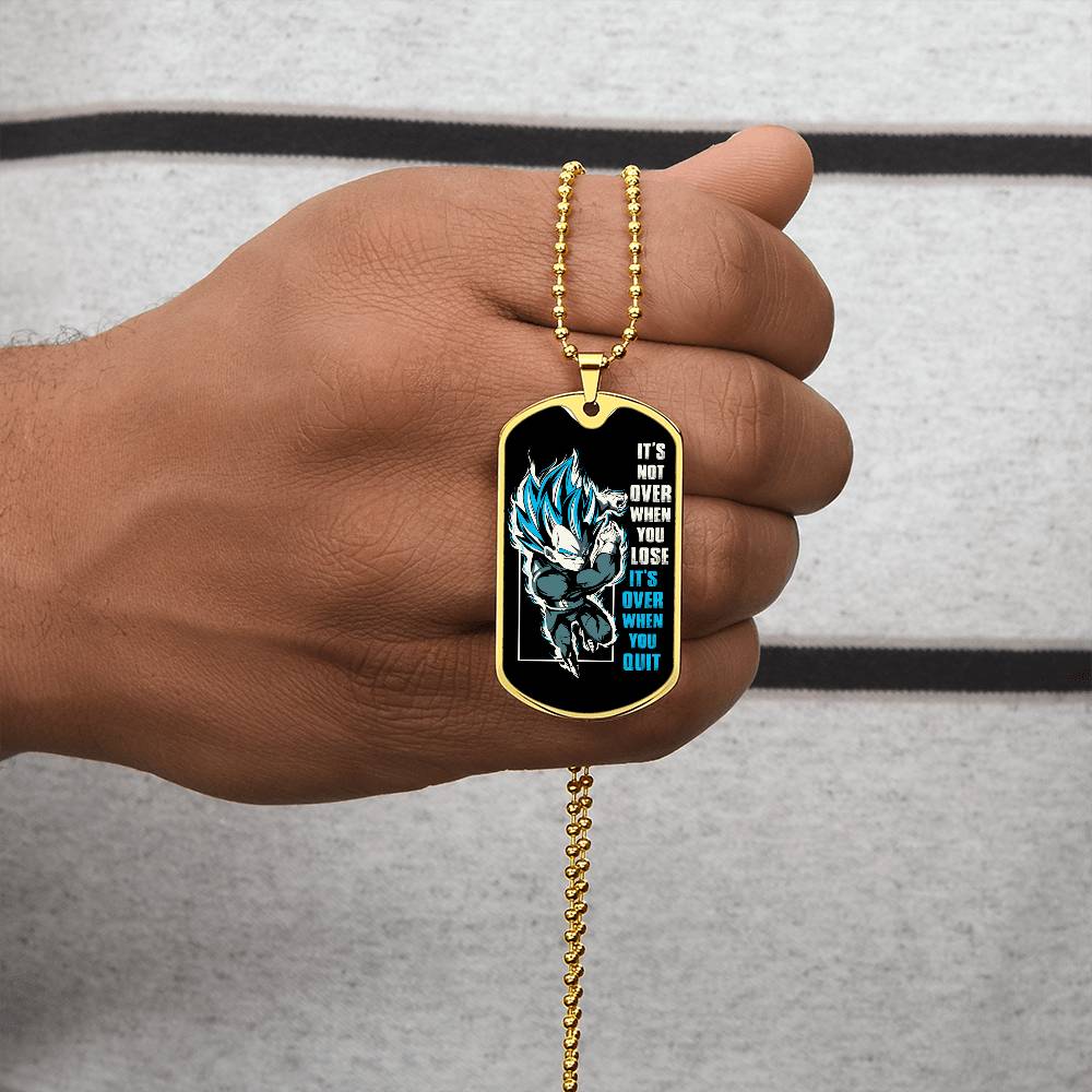 Dragon Ball - It's Not Over When You Lose - Vegeta - Supper Saiyan Blue - Black Dog Tag - Dragon Ball Dog Tag.png - Military Ball Chain - Luxury Dog Tag