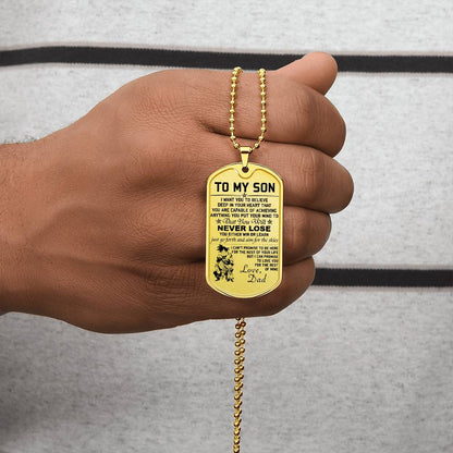 Dragon Ball - Dad To Son - Never Lose - Goku - Gohan - Goten - Dragon Ball Dog Tag - Military Ball Chain - Luxury Dog Tag