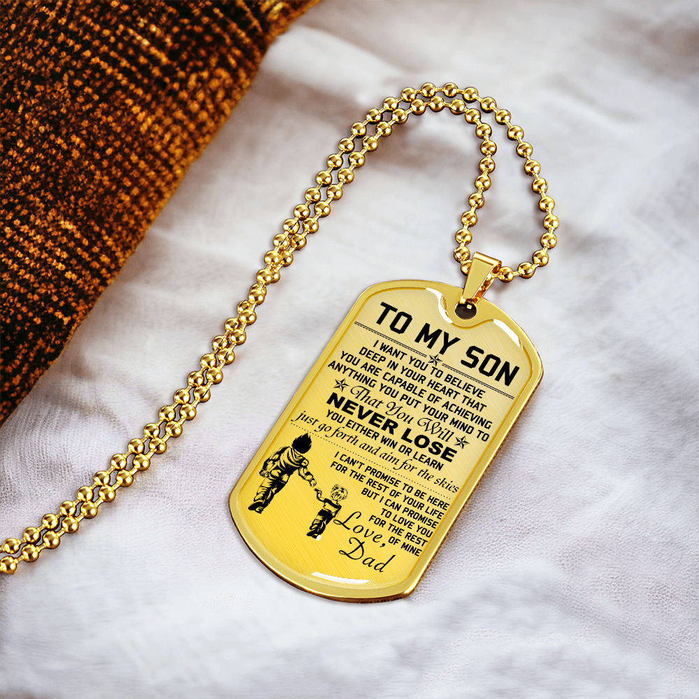 Dragon Ball - Dad To Son - Never Lose - Vegeta - Trunks - Dragon Ball Dog Tag - Military Ball Chain - Luxury Dog Tag