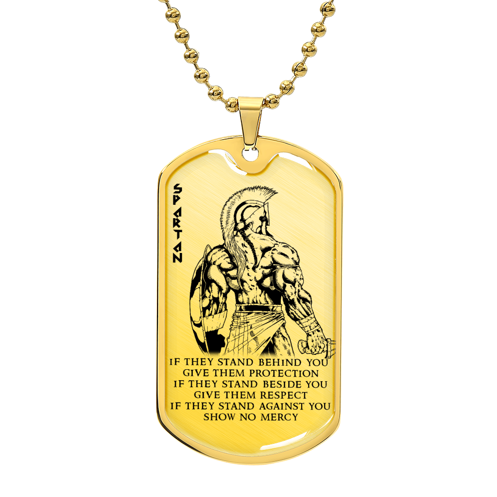 Warrior - IF - Show No Mercy - Sparta - Spartan - Warrior Dog Tag - Military Ball Chain - Luxury Dog Tag
