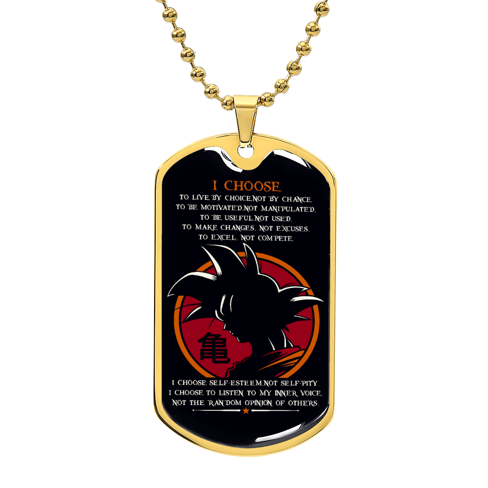 Dragon Ball - I Choose - Goku - Black Dog Tag - Dragon Ball Dog Tag - Military Ball Chain - Luxury Dog Tag