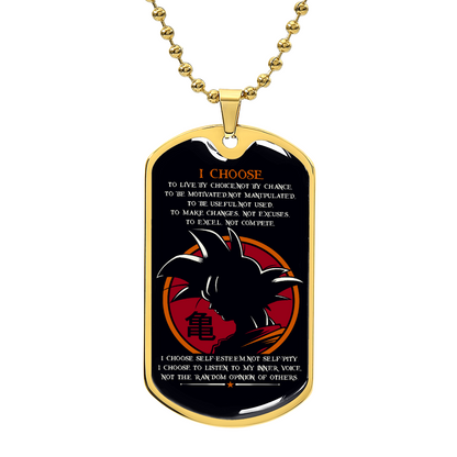 Dragon Ball - I Choose - Goku - Black Dog Tag - Dragon Ball Dog Tag - Military Ball Chain - Luxury Dog Tag