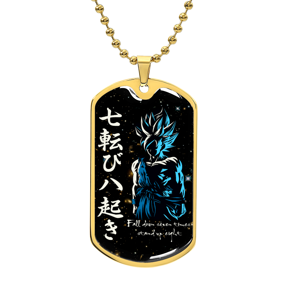 Dragon Ball - Fall Down Seven Times Stand Up Eight - Goku - Supper Saiyan Blue - Galaxy - Black Dog Tag - Dragon Ball Dog Tag - Military Ball Chain - Luxury Dog Tag