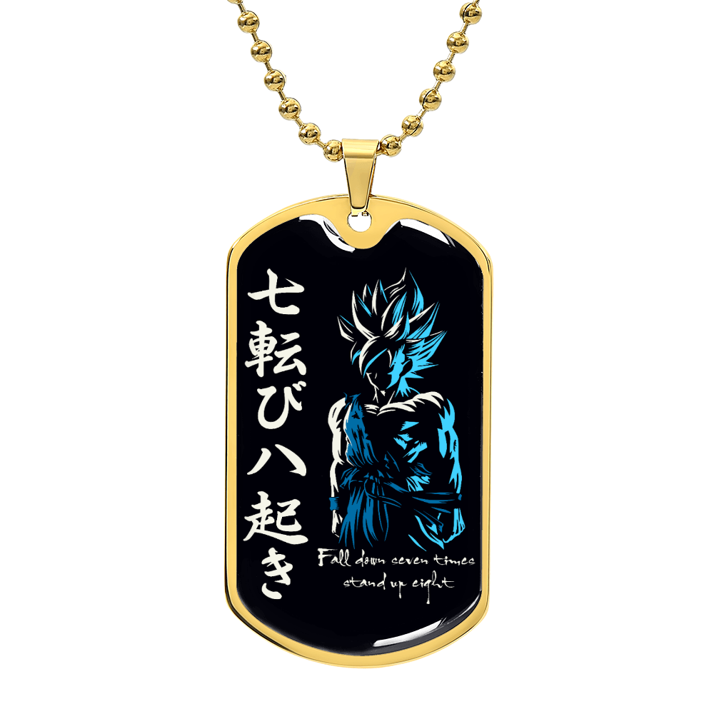 Dragon Ball - Fall Down Seven Times Stand Up Eight - Goku - Supper Saiyan Blue - Black Dog Tag - Dragon Ball Dog Tag - Military Ball Chain - Luxury Dog Tag