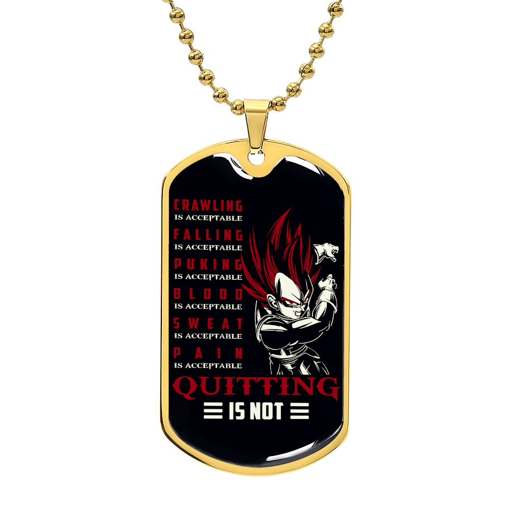 Dragon Ball - Quitting Is Not - Vegeta - Supper Saiyan God - Black Dog Tag - Dragon Ball Dog Tag - Military Ball Chain - Luxury Dog Tag