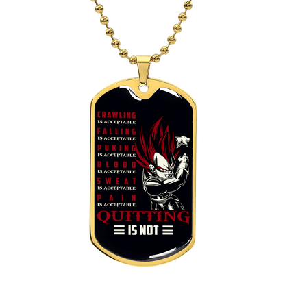 Dragon Ball - Quitting Is Not - Vegeta - Supper Saiyan God - Black Dog Tag - Dragon Ball Dog Tag - Military Ball Chain - Luxury Dog Tag