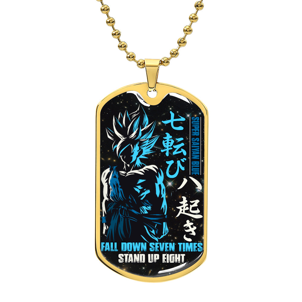 Dragon Ball - Fall Down Seven Times Stand Up Eight 2 - Goku - Supper Saiyan Blue - Black Dog Tag - Dragon Ball Dog Tag - Military Ball Chain - Luxury Dog Tag