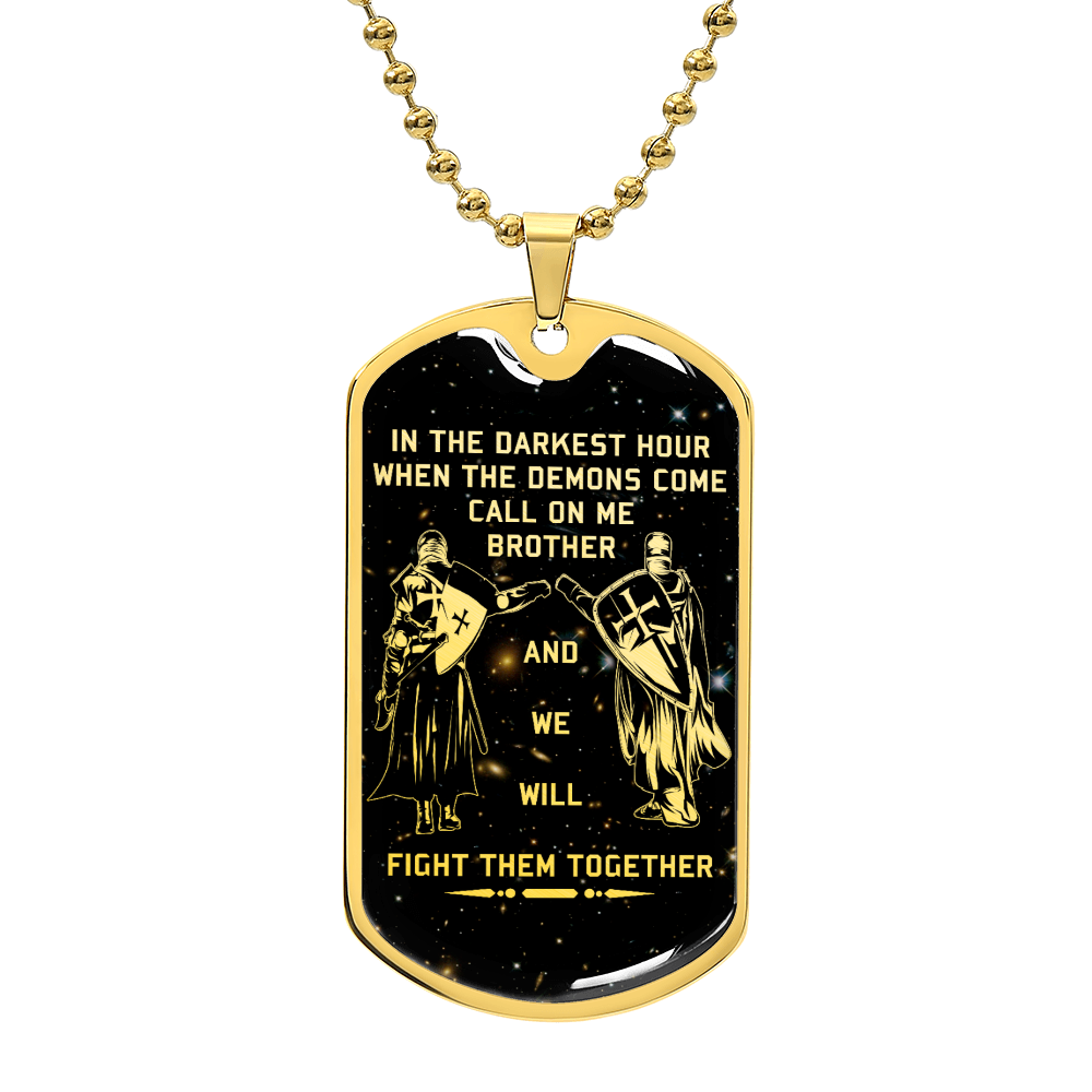 Knight Templar - Call On Me Brother - Galaxy - Black Dog Tag - Knight Templar Dog Tag - Military Ball Chain - Luxury Dog Tag