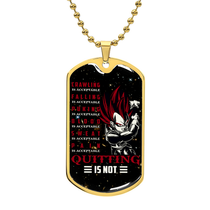 Dragon Ball - Quitting Is Not - Vegeta - Supper Saiyan God - Galaxy - Black Dog Tag - Dragon Ball Dog Tag - Military Ball Chain - Luxury Dog Tag