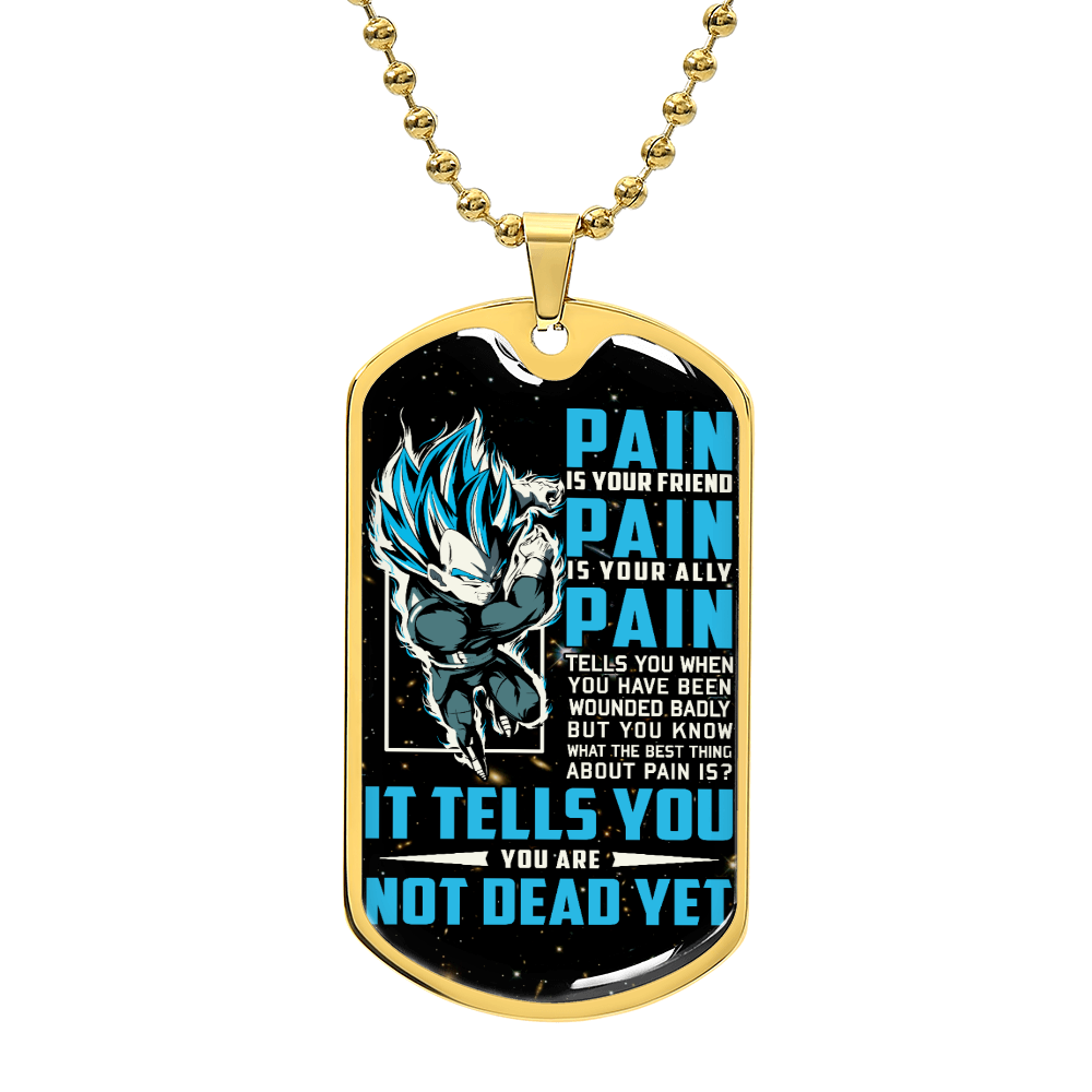 Dragon Ball - PAIN - You Are Not Dead Yet - Vegeta - Supper Saiyan Blue - Galaxy- Black Dog Tag - Dragon Ball Dog Tag - Military Ball Chain - Luxury Dog Tag