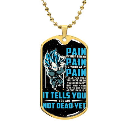 Dragon Ball - PAIN - You Are Not Dead Yet - Vegeta - Supper Saiyan Blue - Galaxy- Black Dog Tag - Dragon Ball Dog Tag - Military Ball Chain - Luxury Dog Tag