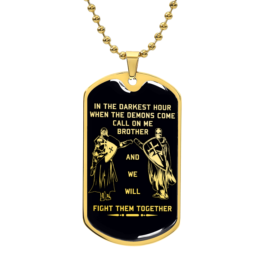 Knight Templar - Call On Me Brother - Black Dog Tag - Knight Templar Dog Tag.png - Military Ball Chain - Luxury Dog Tag