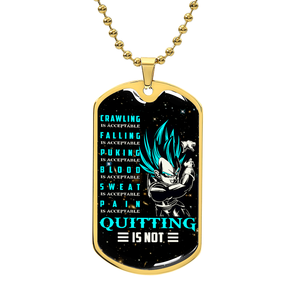 Dragon Ball - Quitting Is Not - Vegeta - Supper Saiyan Blue - Galaxy - Black Dog Tag - Dragon Ball Dog Tag - Military Ball Chain - Luxury Dog Tag