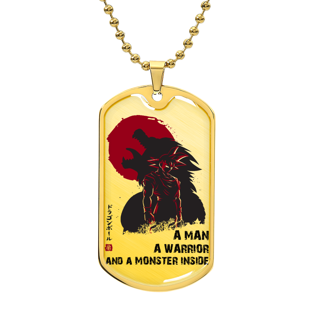 Dragon Ball - A Man - A Warrior - A Monster Inside - Goku - Dragon Ball Dog Tag - Military Ball Chain - Luxury Dog Tag