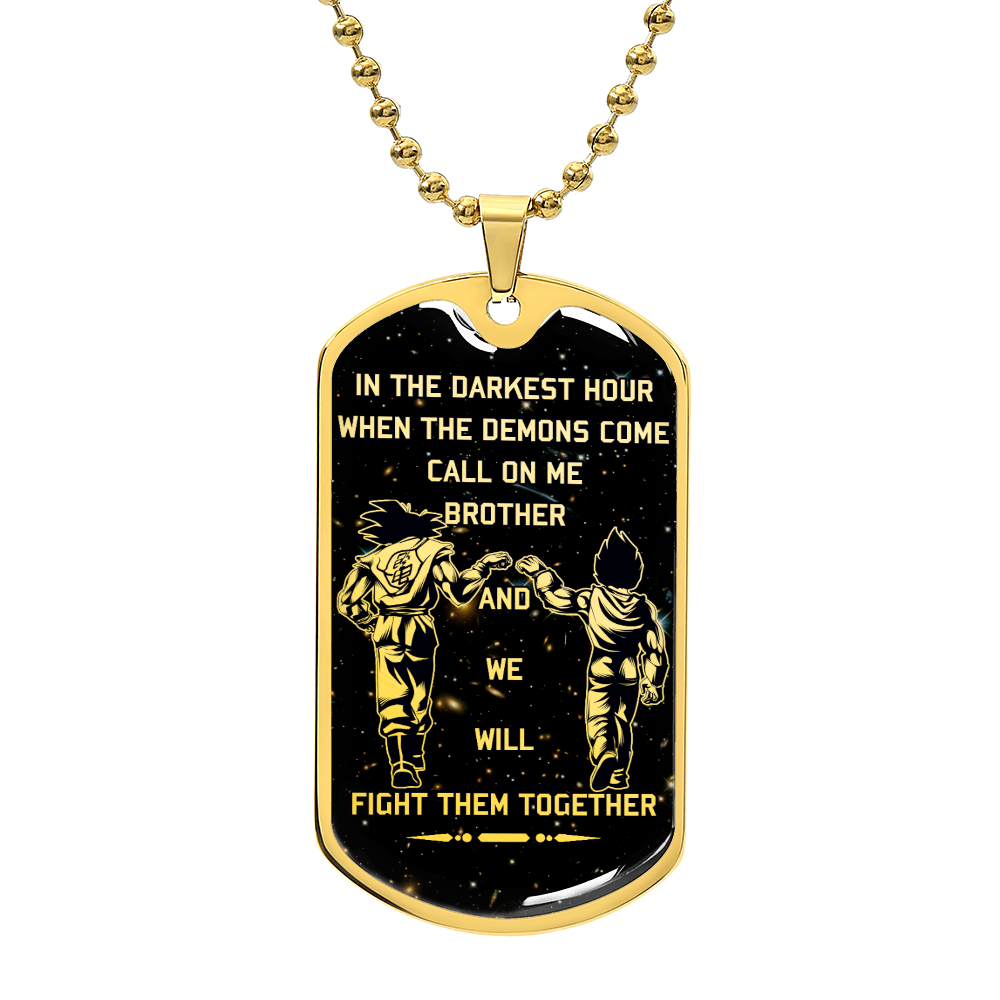 Dragon Ball - Call On Me Brother - Goku - Vegeta - Galaxy - Black Dog Tag - Dragon Ball Dog Tag - Military Ball Chain - Luxury Dog Tag