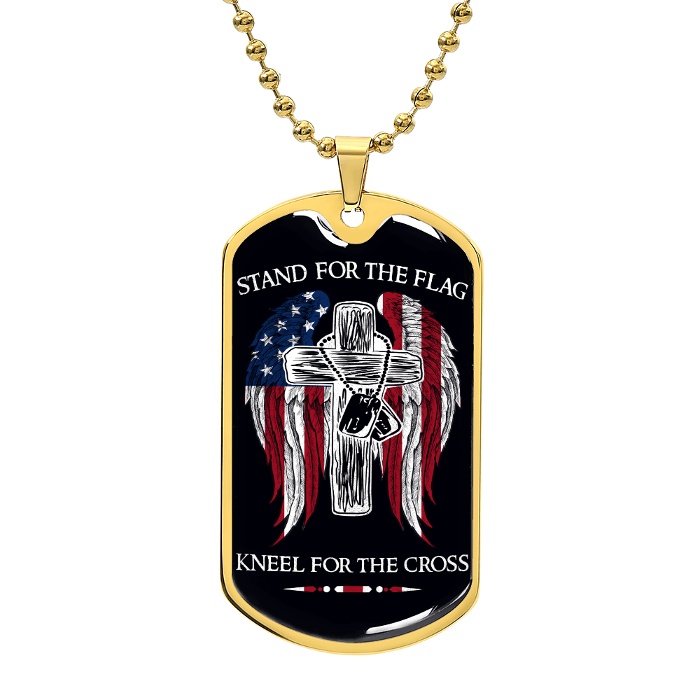 Soldier - Stand For The Flag - Kneel For The Cross - Army - Marine - Black Dog Tag - Soldier Dog Tag - Military Ball Chain - Luxury Dog Tag