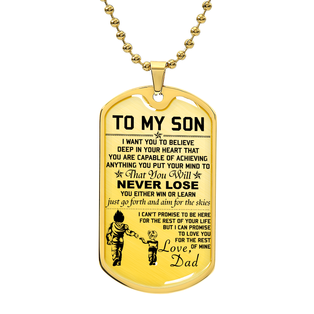 Dragon Ball - Dad To Son - Never Lose - Vegeta - Trunks - Dragon Ball Dog Tag - Military Ball Chain - Luxury Dog Tag