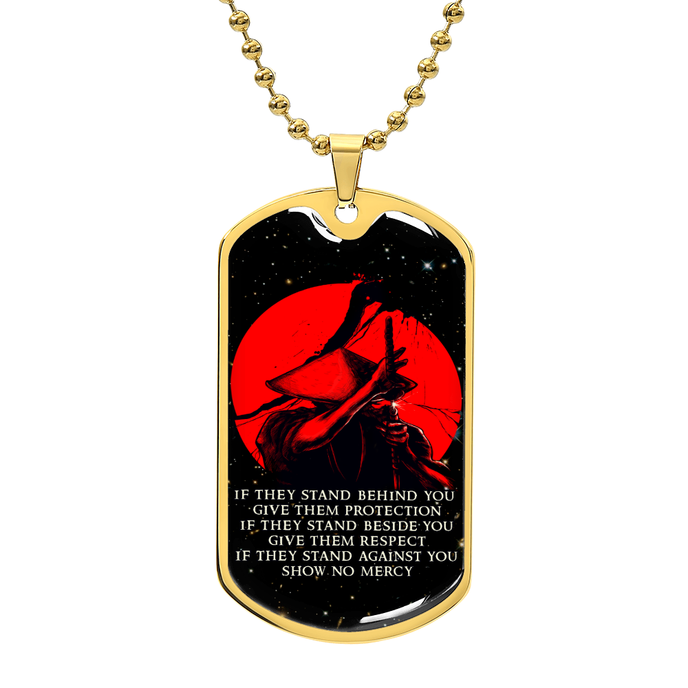 Samurai - IF - Show No Mercy - Bushido - Katana - Ronin - Galaxy - Black Dog Tag - Samurai Dog Tag - Military Ball Chain - Luxury Dog Tag