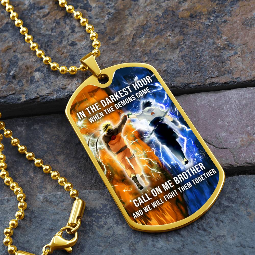 Naruto - Call On me Brother - Uzumaki Naruto  - Uchiha Sasuke  - Military Ball Chain - Luxury Dog Tag