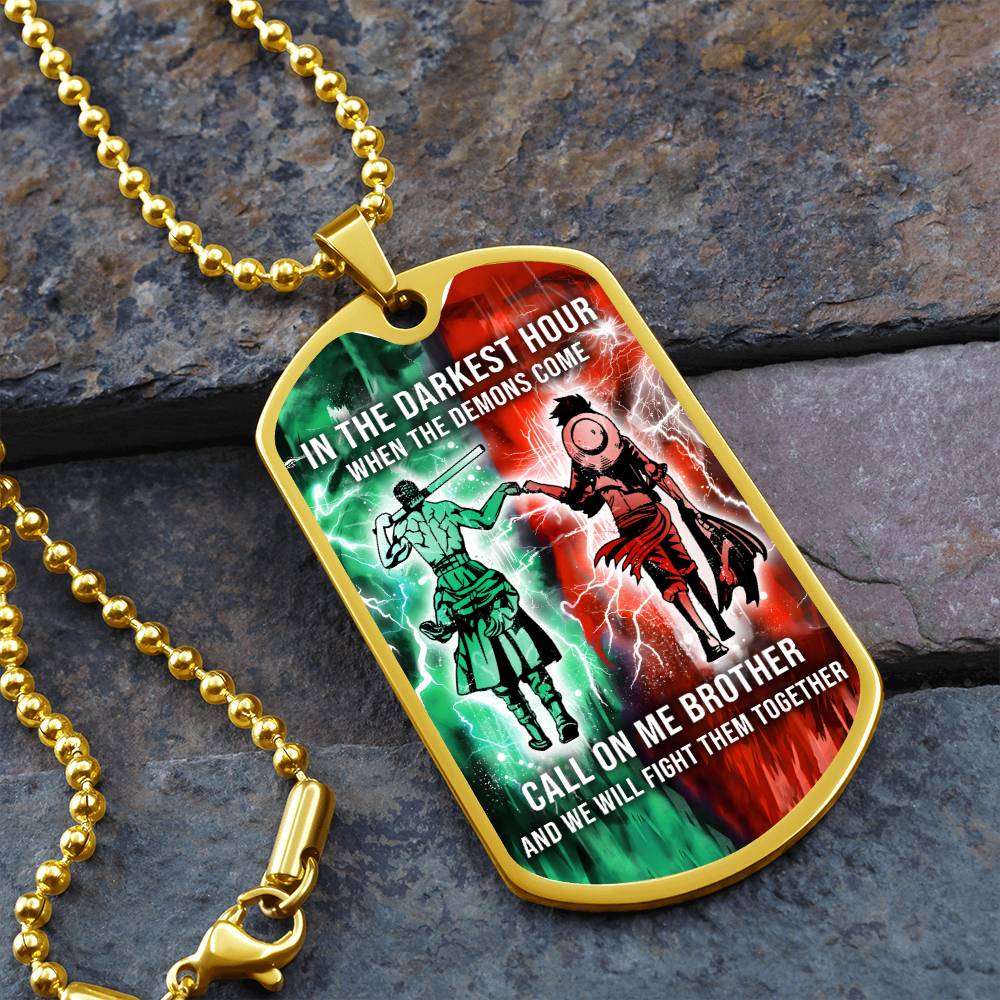 One Piece - Call On me Brother - Monkey D. Luffy - Roronoa Zoro - Military Ball Chain - Luxury Dog Tag