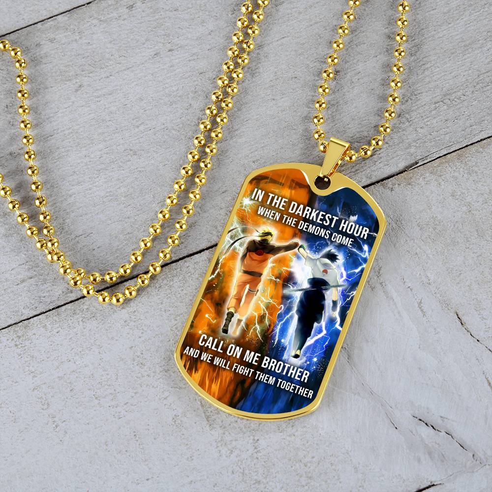 Naruto - Call On me Brother - Uzumaki Naruto  - Uchiha Sasuke  - Military Ball Chain - Luxury Dog Tag