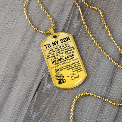 Dragon Ball - Dad To Son - Never Lose - Vegeta & Trunks - Dragon Ball Dog Tag - Military Ball Chain - Luxury Dog Tag