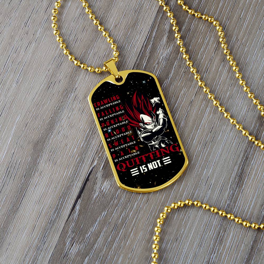 Dragon Ball - Quitting Is Not - Vegeta - Supper Saiyan God - Galaxy - Black Dog Tag - Dragon Ball Dog Tag - Military Ball Chain - Luxury Dog Tag
