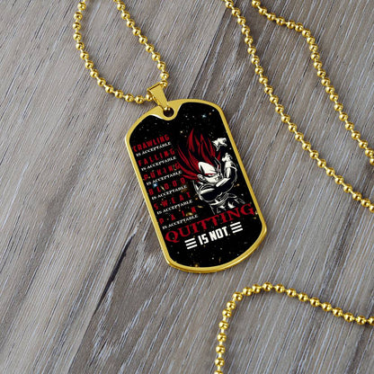 Dragon Ball - Quitting Is Not - Vegeta - Supper Saiyan God - Galaxy - Black Dog Tag - Dragon Ball Dog Tag - Military Ball Chain - Luxury Dog Tag