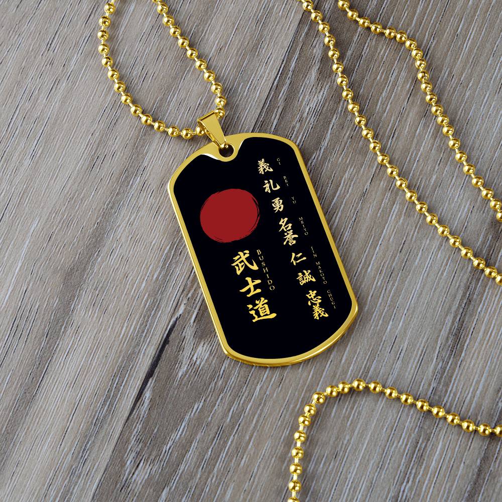 Samurai - The Seven Virtures Of Bushido - Bushido - Katana - Ronin - Black Dog Tag - Samurai Dog Tag - Military Ball Chain - Luxury Dog Tag
