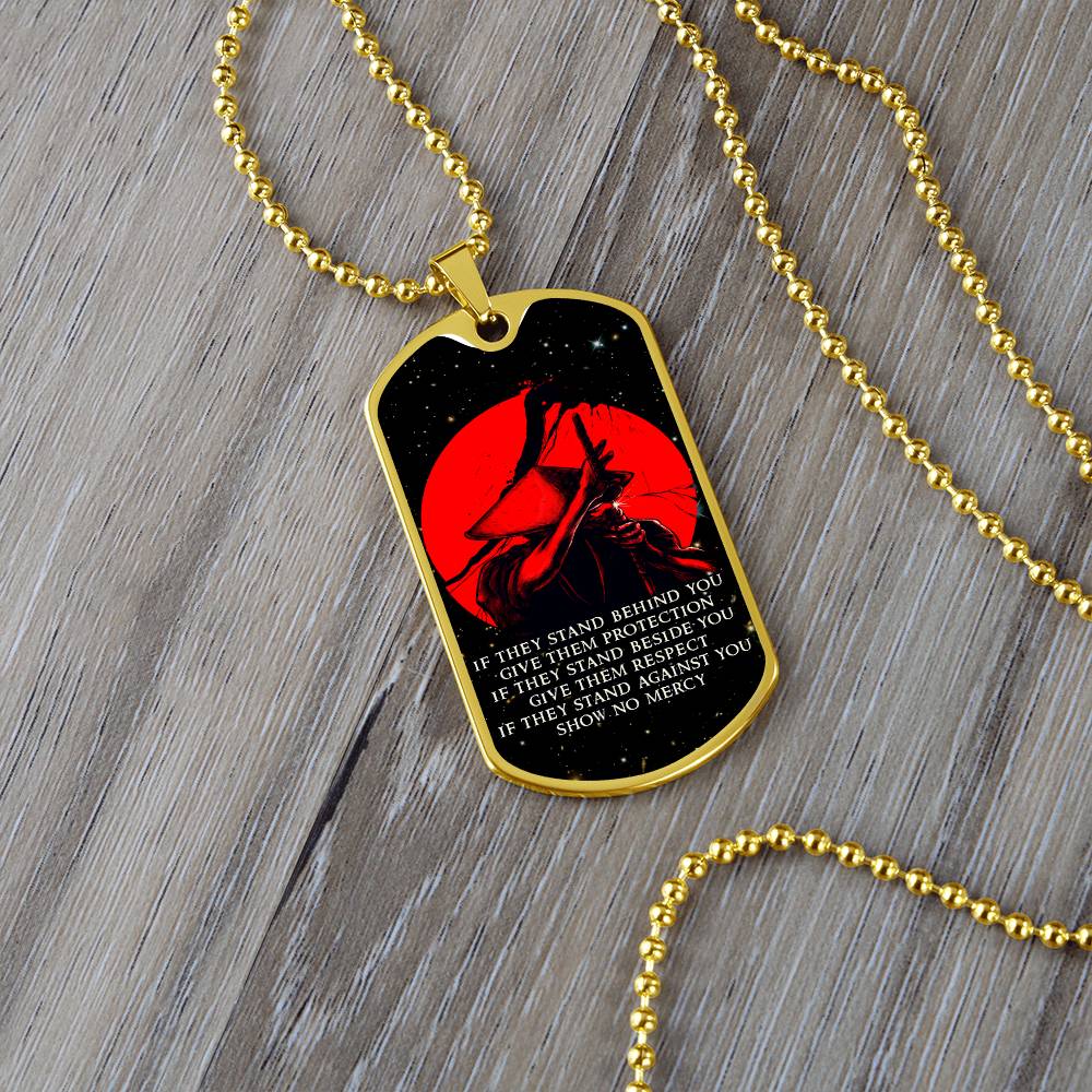 Samurai - IF - Show No Mercy - Bushido - Katana - Ronin - Galaxy - Black Dog Tag - Samurai Dog Tag - Military Ball Chain - Luxury Dog Tag