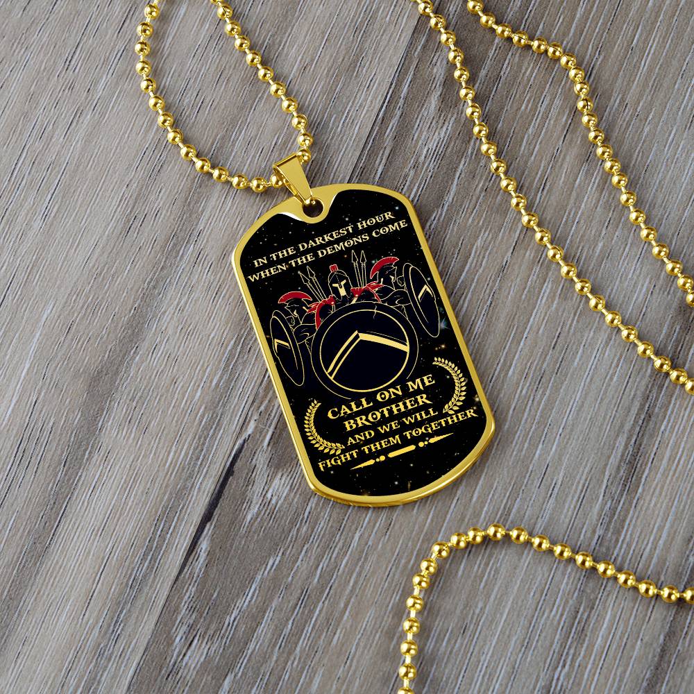 Warrior - Call On Me Brother - Sparta - Spartan - Galaxy - Black Dog Tag - Warrior Dog Tag - Military Ball Chain - Luxury Dog Tag