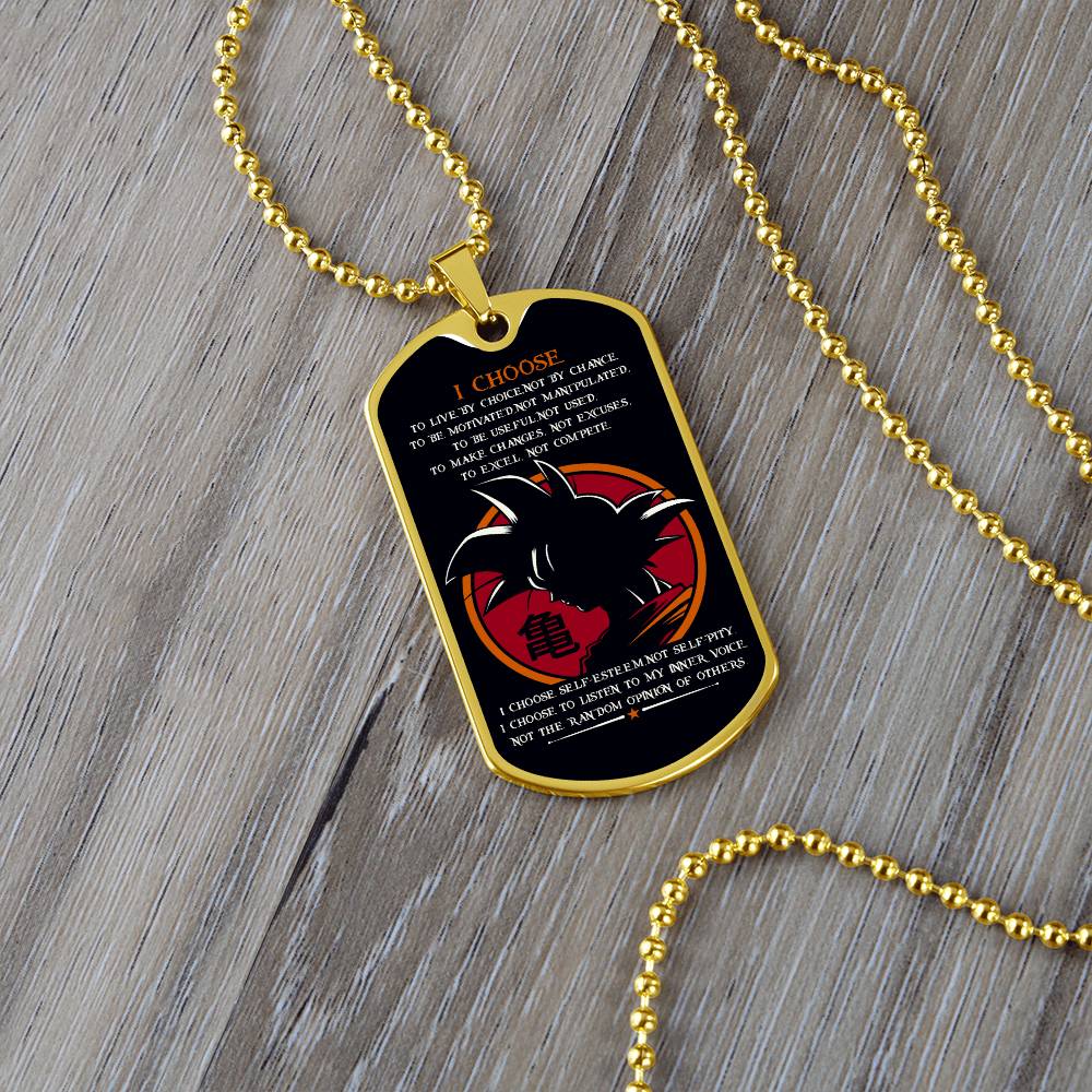 Dragon Ball - I Choose - Goku - Black Dog Tag - Dragon Ball Dog Tag - Military Ball Chain - Luxury Dog Tag