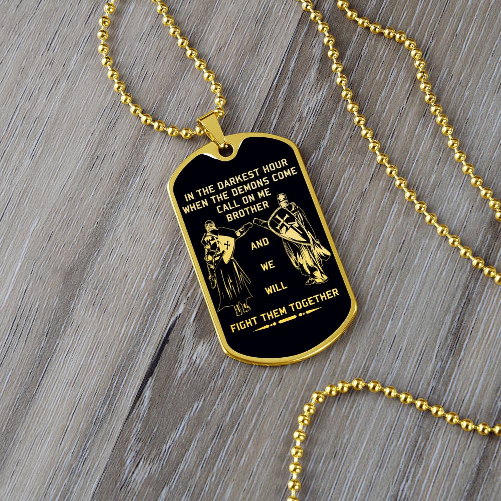 Knight Templar - Call On Me Brother - Black Dog Tag - Knight Templar Dog Tag.png - Military Ball Chain - Luxury Dog Tag