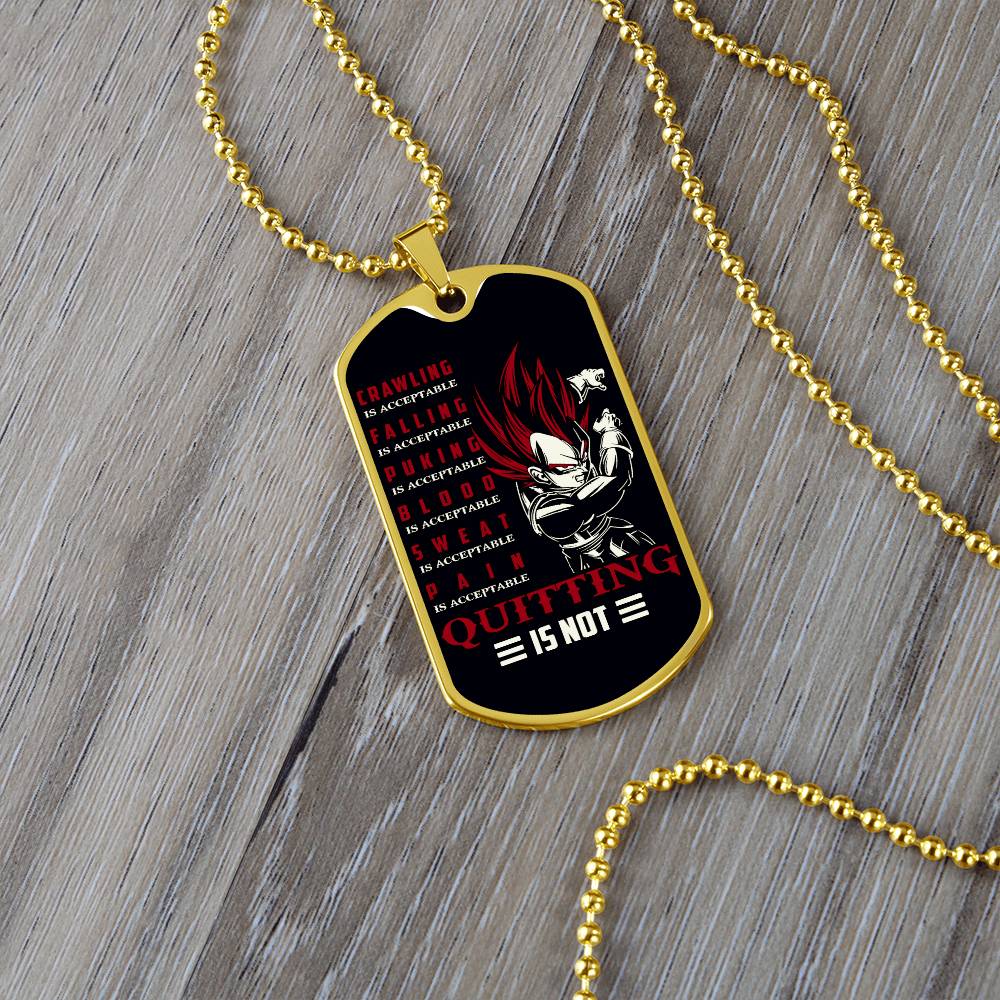 Dragon Ball - Quitting Is Not - Vegeta - Supper Saiyan God - Black Dog Tag - Dragon Ball Dog Tag - Military Ball Chain - Luxury Dog Tag