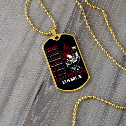 Dragon Ball - Quitting Is Not - Vegeta - Supper Saiyan God - Black Dog Tag - Dragon Ball Dog Tag - Military Ball Chain - Luxury Dog Tag