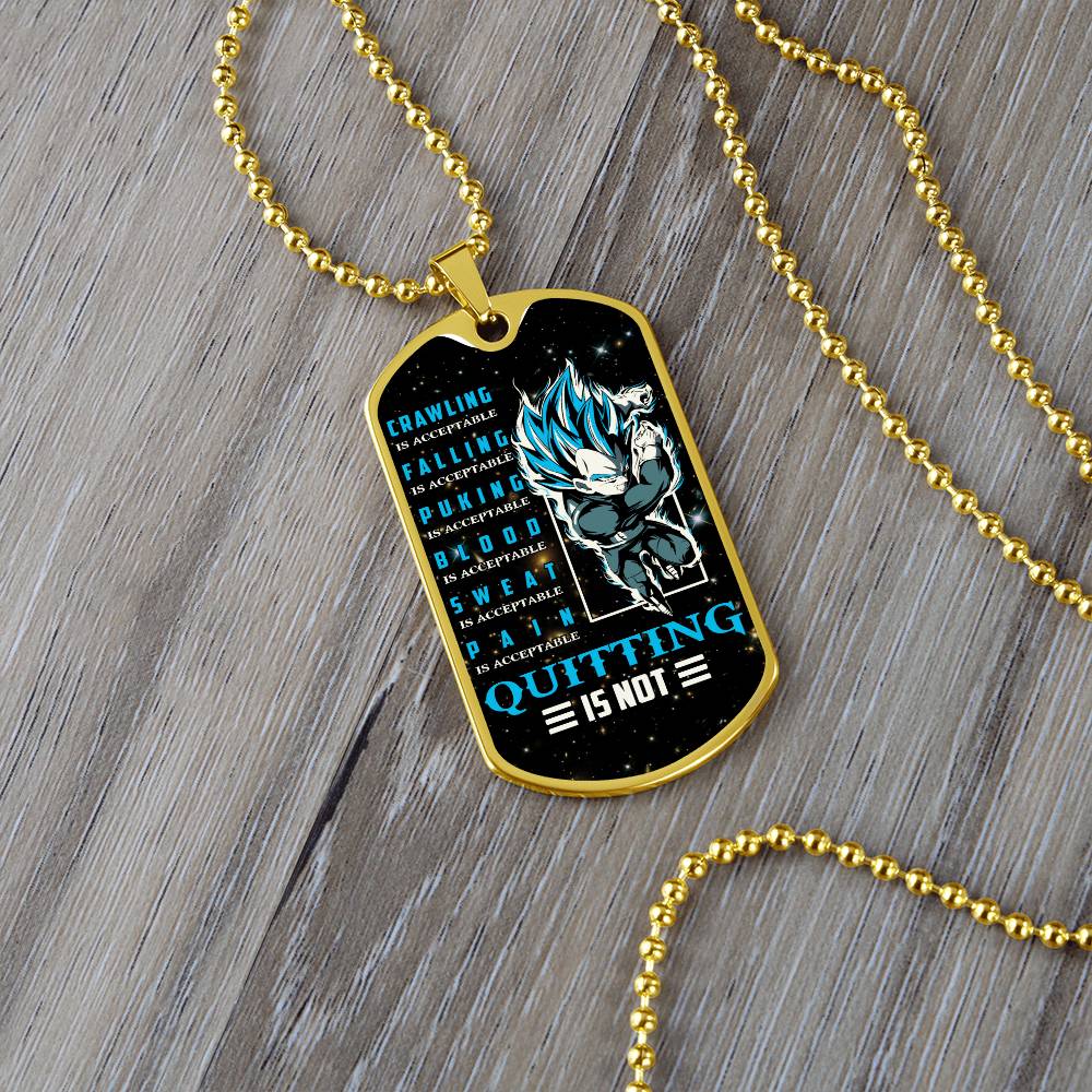 Dragon Ball - Quitting Is Not 2 - Vegeta - Supper Saiyan Blue - Galaxy - Black Dog Tag - Dragon Ball Dog Tag - Military Ball Chain - Luxury Dog Tag