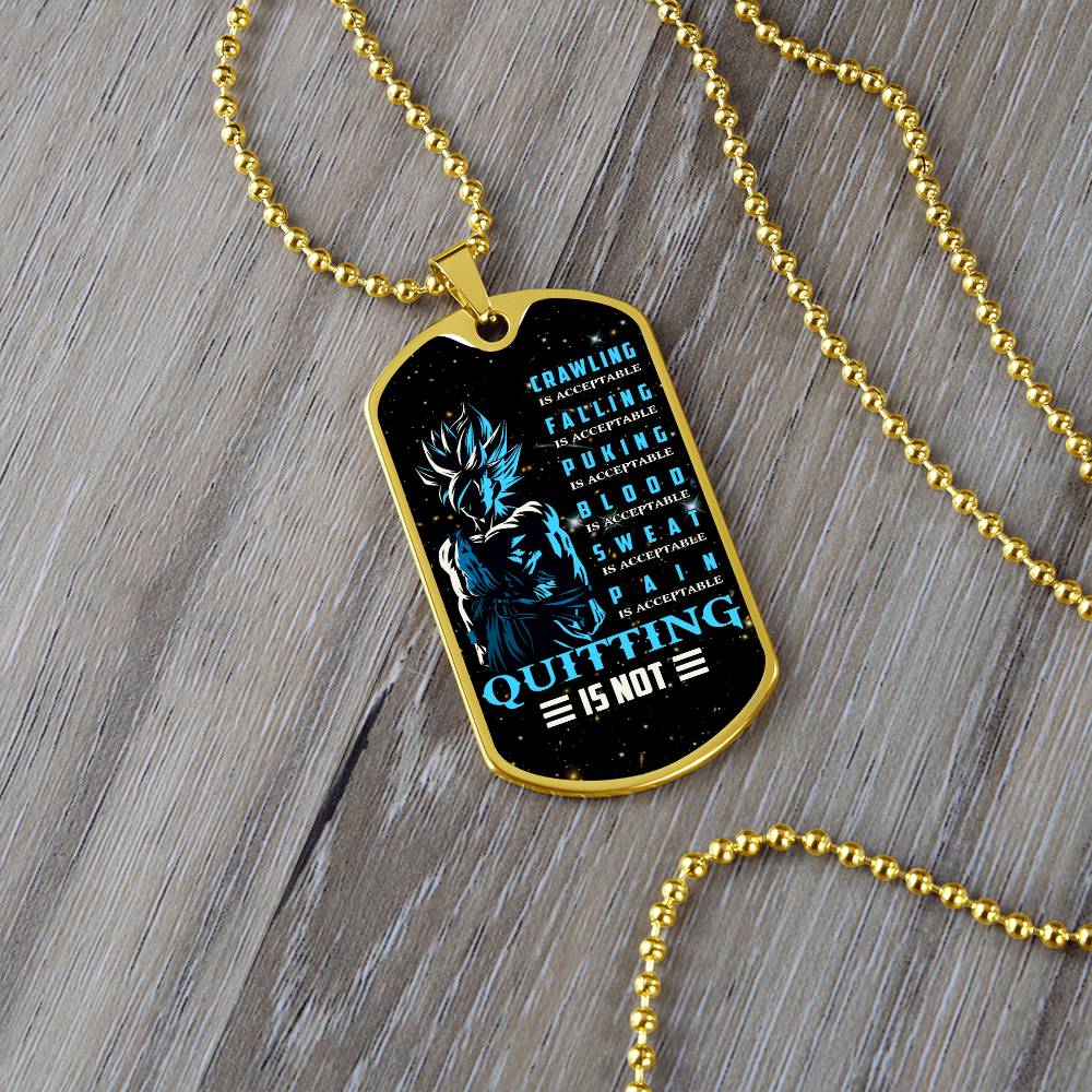 Dragon Ball - Quitting Is Not - Goku - Supper Saiyan Blue - Galaxy - Black Dog Tag - Dragon Ball Dog Tag - Military Ball Chain - Luxury Dog Tag
