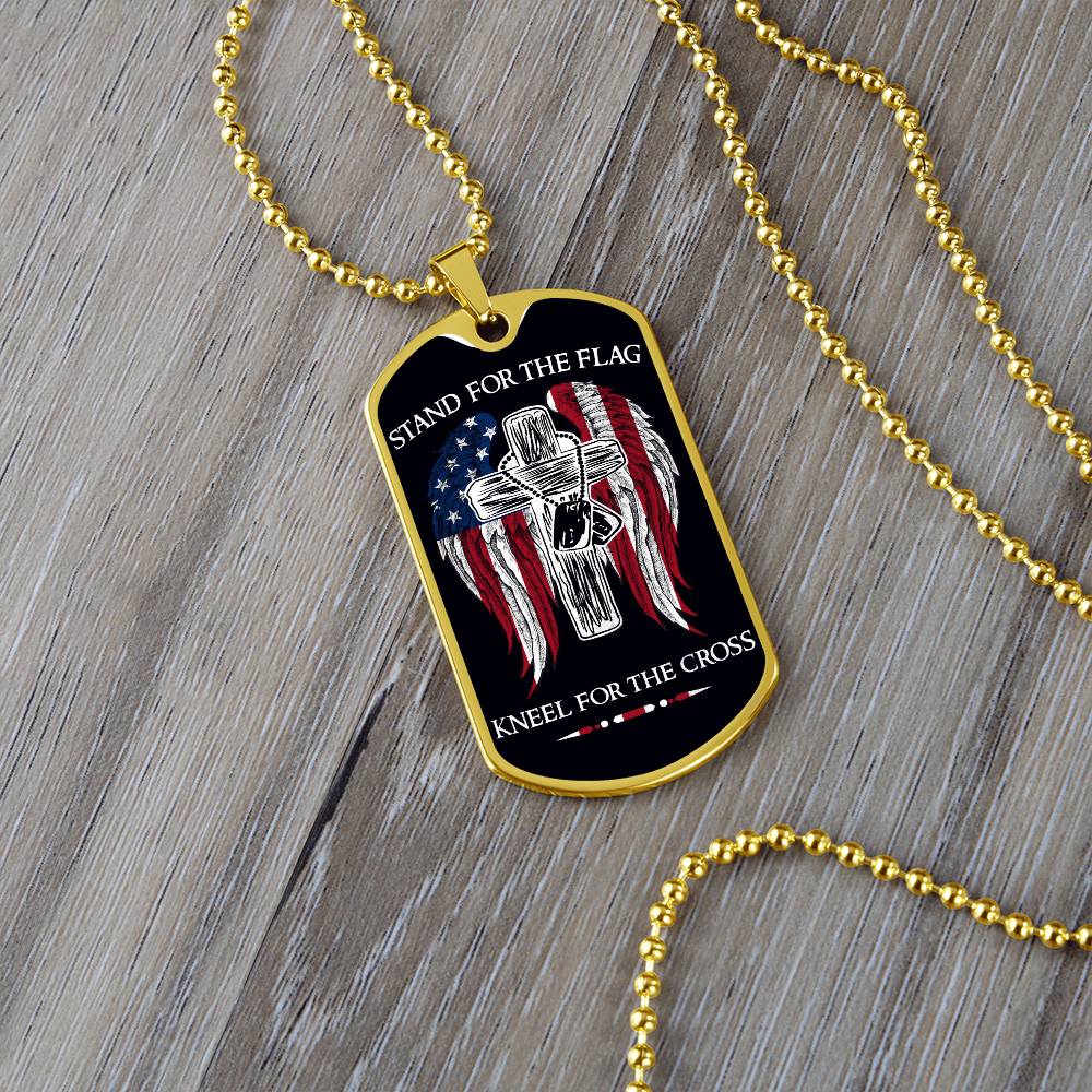 Soldier - Stand For The Flag - Kneel For The Cross - Army - Marine - Black Dog Tag - Soldier Dog Tag - Military Ball Chain - Luxury Dog Tag