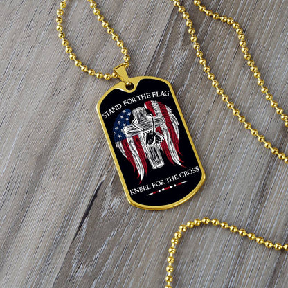 Soldier - Stand For The Flag - Kneel For The Cross - Army - Marine - Black Dog Tag - Soldier Dog Tag - Military Ball Chain - Luxury Dog Tag